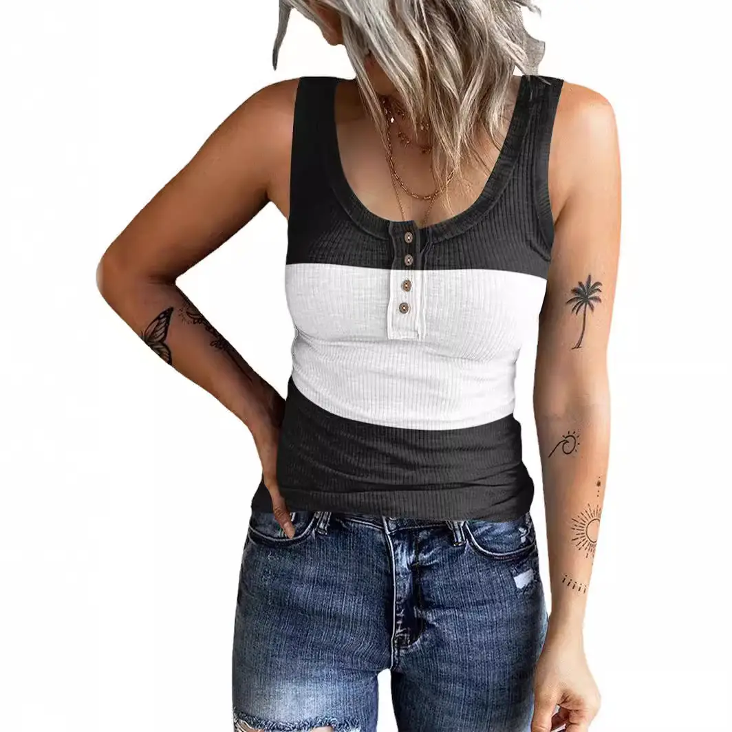 Women's Blue Sleeveless Vest with Button Front - Image 12