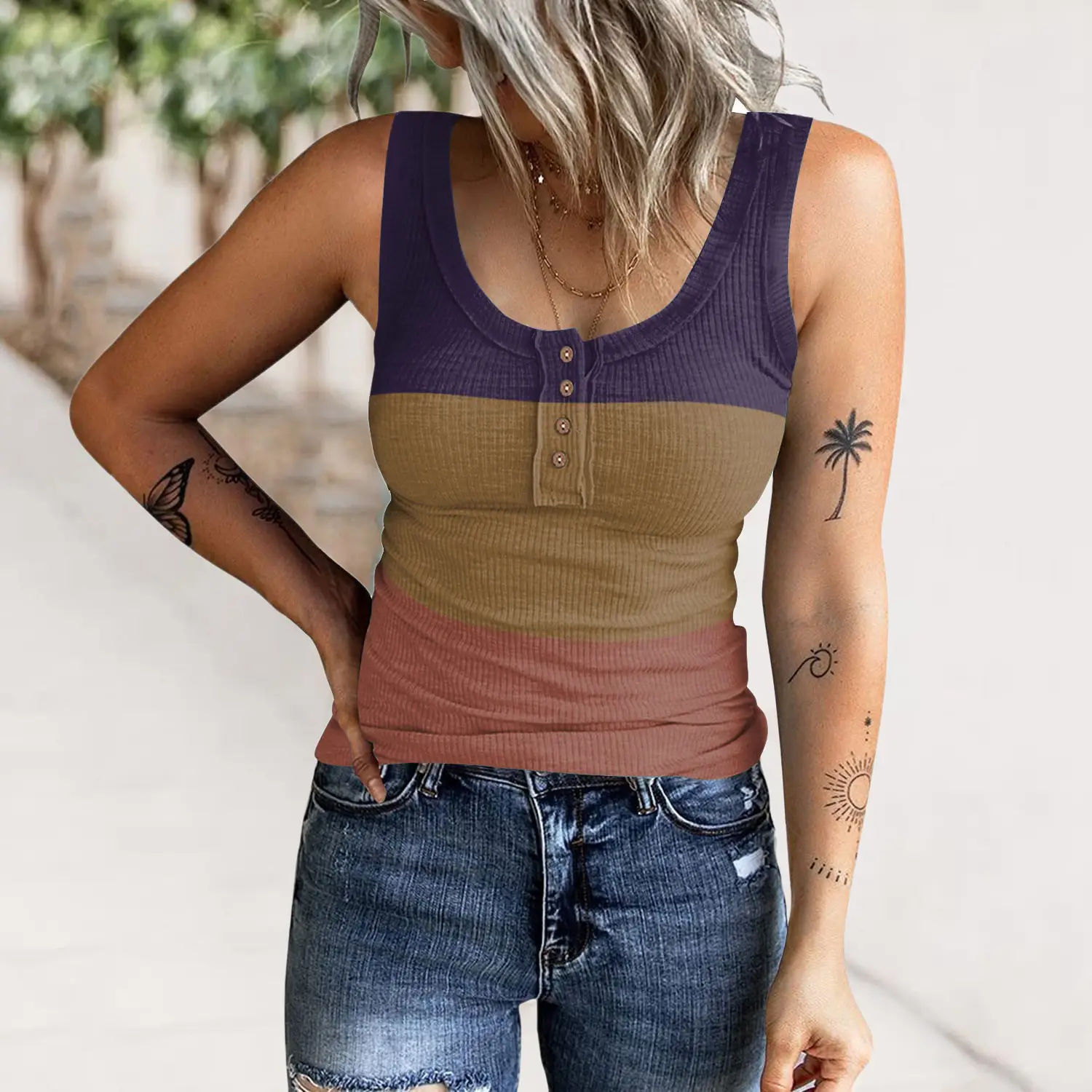Women's Blue Sleeveless Vest with Button Front - Image 7