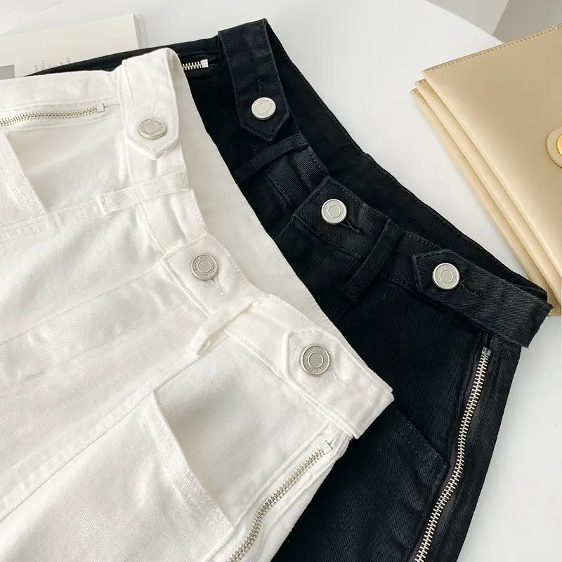 Women Denim Zipper Shorts Black High Waist - Image 4