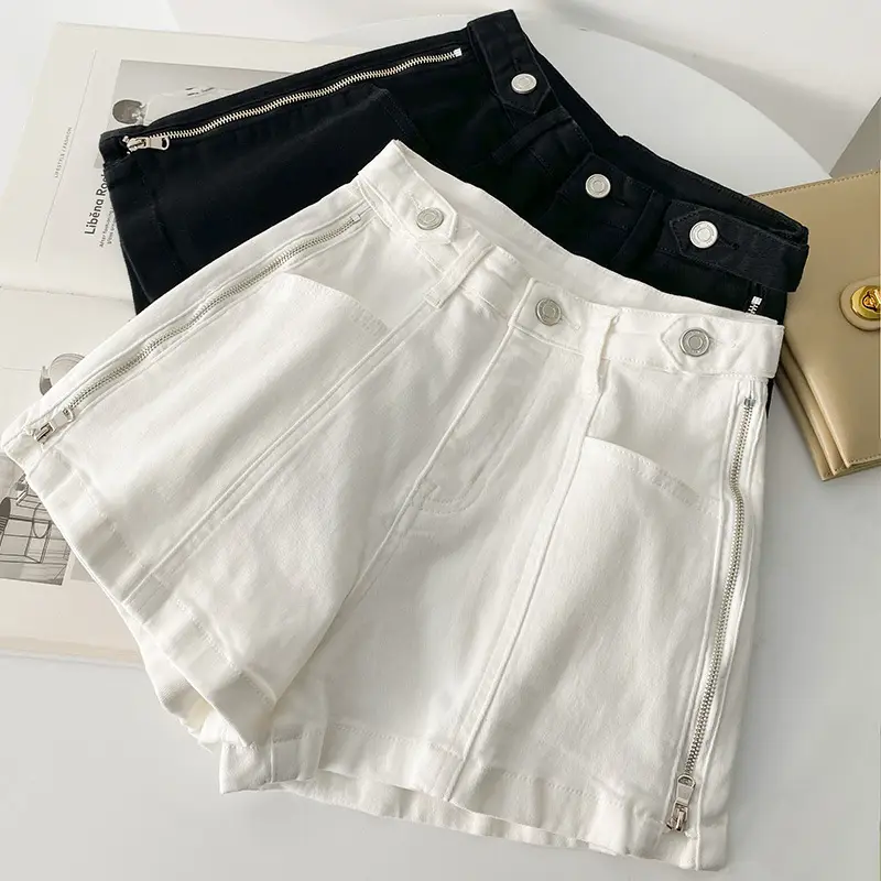 Women Denim Zipper Shorts Black High Waist - Image 5