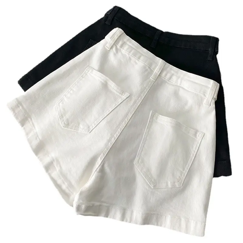 Women Denim Zipper Shorts Black High Waist - Image 6