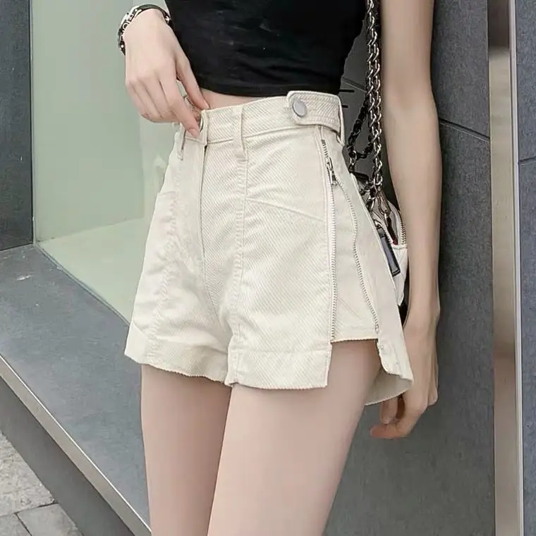Women Denim Zipper Shorts Black High Waist - Image 2