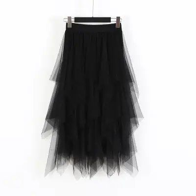 Pink Mesh Irregular High Waist Midi Skirt