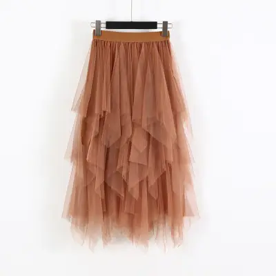 Pink Mesh Irregular High Waist Midi Skirt