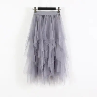Pink Mesh Irregular High Waist Midi Skirt