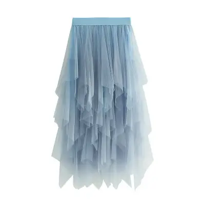 Pink Mesh Irregular High Waist Midi Skirt