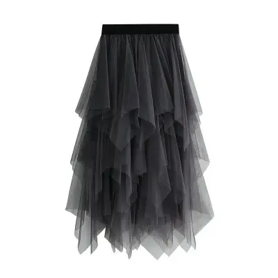 Pink Mesh Irregular High Waist Midi Skirt