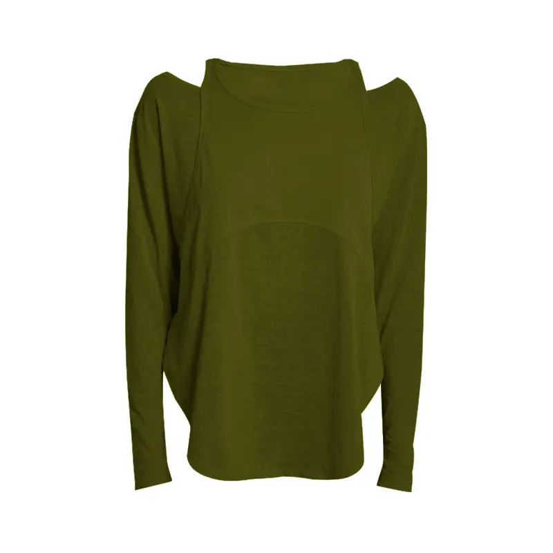 Women's Olive Green Long Sleeve Yoga Top - Image 5