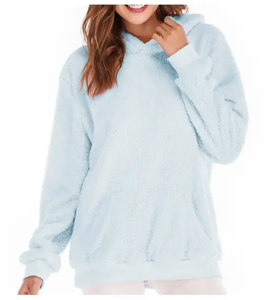 Pink Fleece Hooded Plus Size Women's Top Coat — feature 9