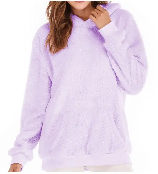 Pink Fleece Hooded Plus Size Women's Top Coat - Image 2