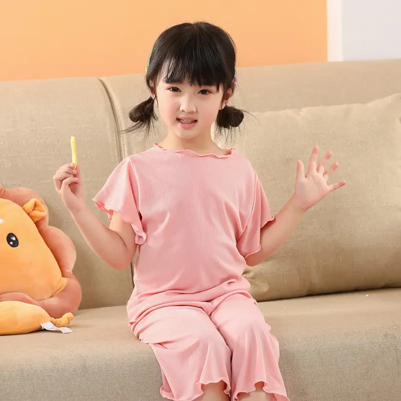 Girls Pajama Set Light Blue Ice Silk Spring Summer - Image 6