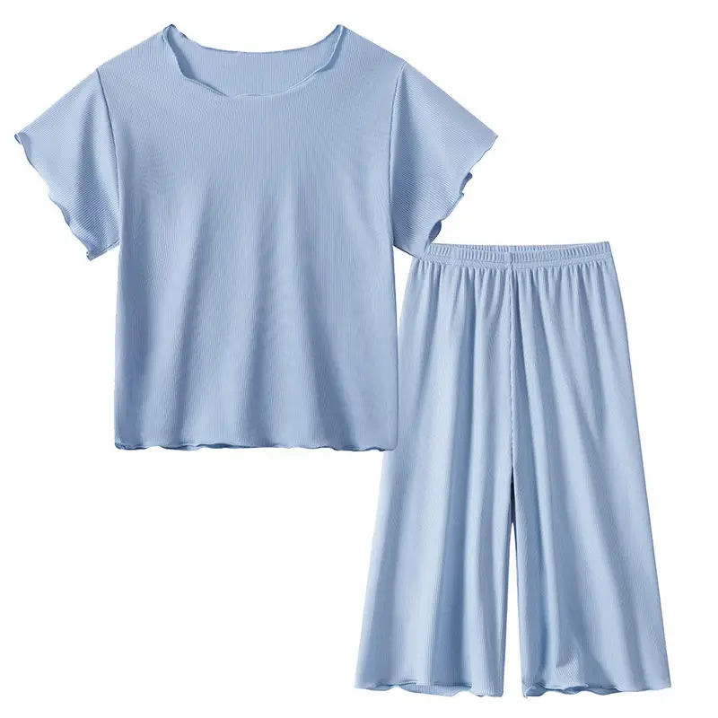 Girls Pajama Set Light Blue Ice Silk Spring Summer - Image 9