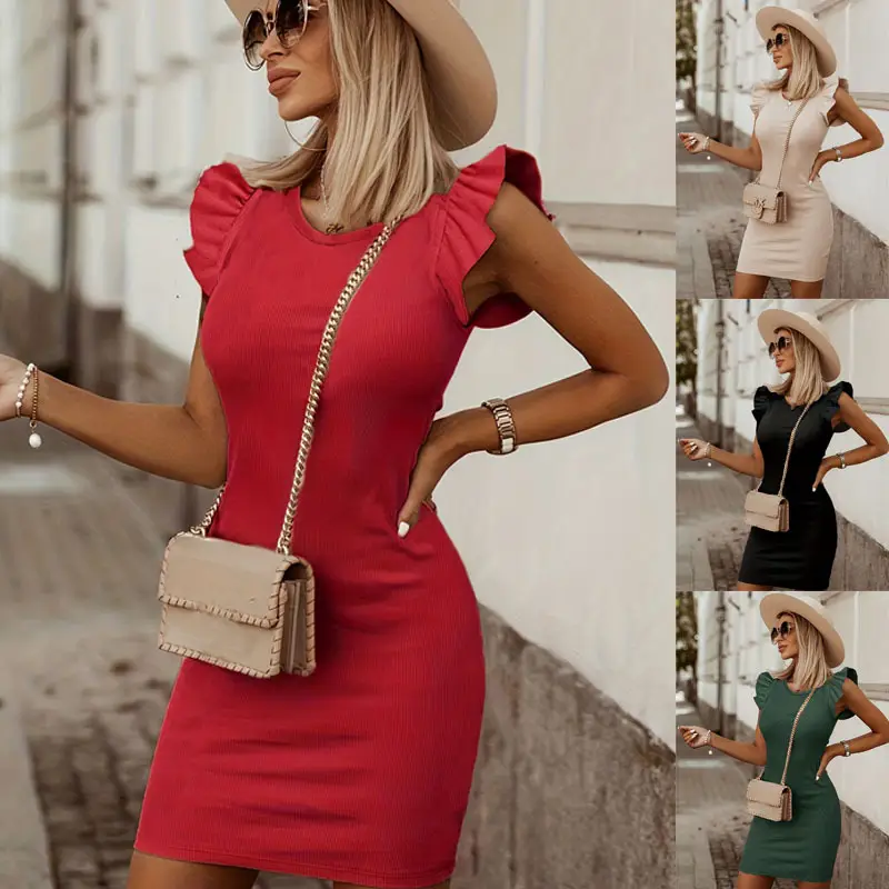 Summer 2024 Slimming Batwing Sleeve Dress Beige - Image 3