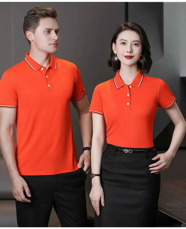 Men & Women Blue Polo Shirt with Logo Print — feature 13