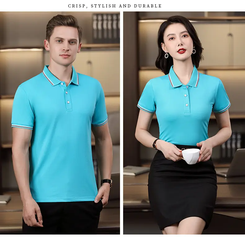 Men & Women Blue Polo Shirt with Logo Print — feature 14