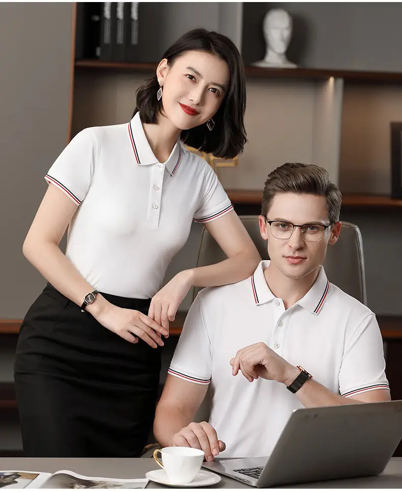 Men & Women Blue Polo Shirt with Logo Print — feature 15