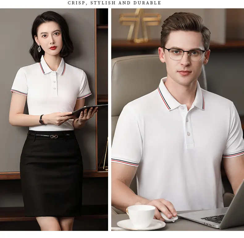 Men & Women Blue Polo Shirt with Logo Print — feature 16