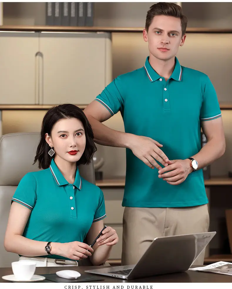 Men & Women Blue Polo Shirt with Logo Print — feature 17