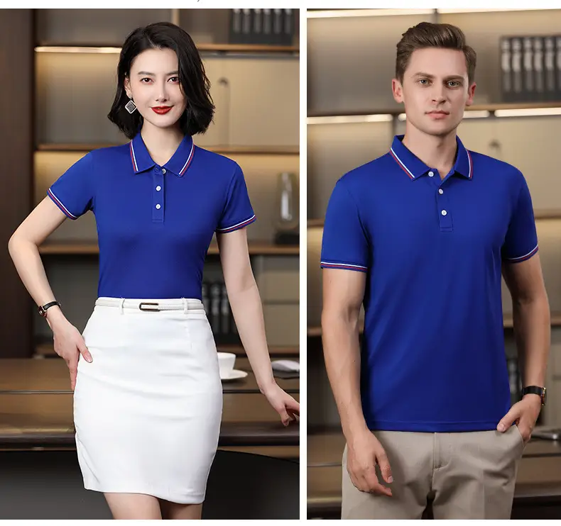 Men & Women Blue Polo Shirt with Logo Print — feature 18