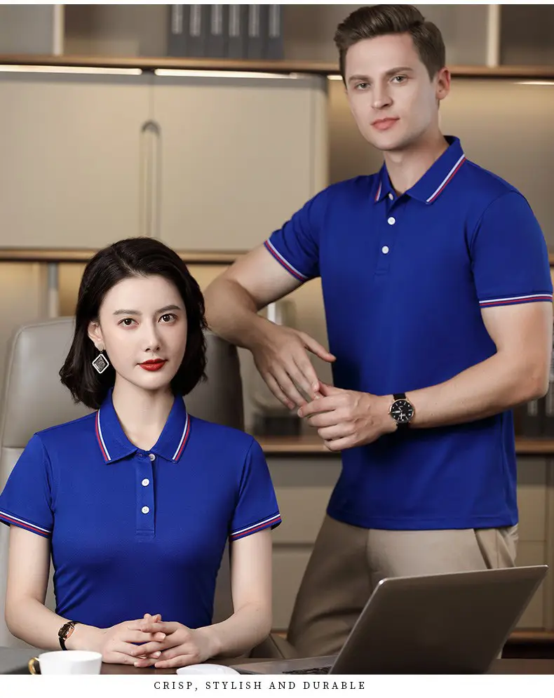 Men & Women Blue Polo Shirt with Logo Print — feature 19