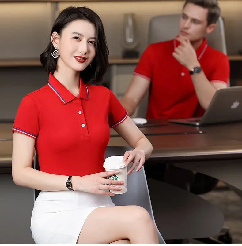 Men & Women Blue Polo Shirt with Logo Print — feature 20