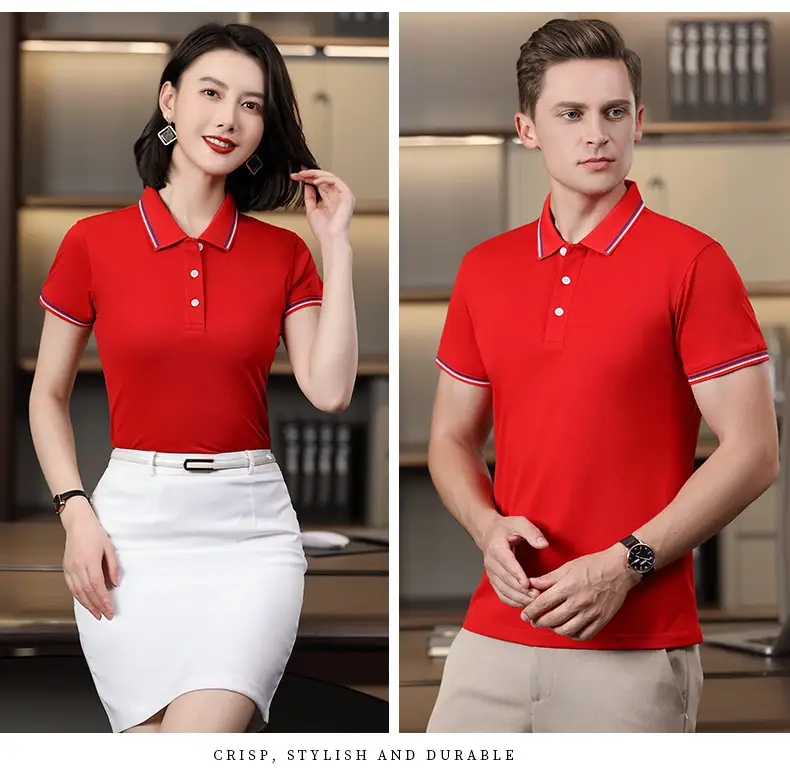 Men & Women Blue Polo Shirt with Logo Print — feature 21