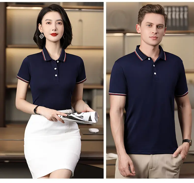 Men & Women Blue Polo Shirt with Logo Print — feature 24