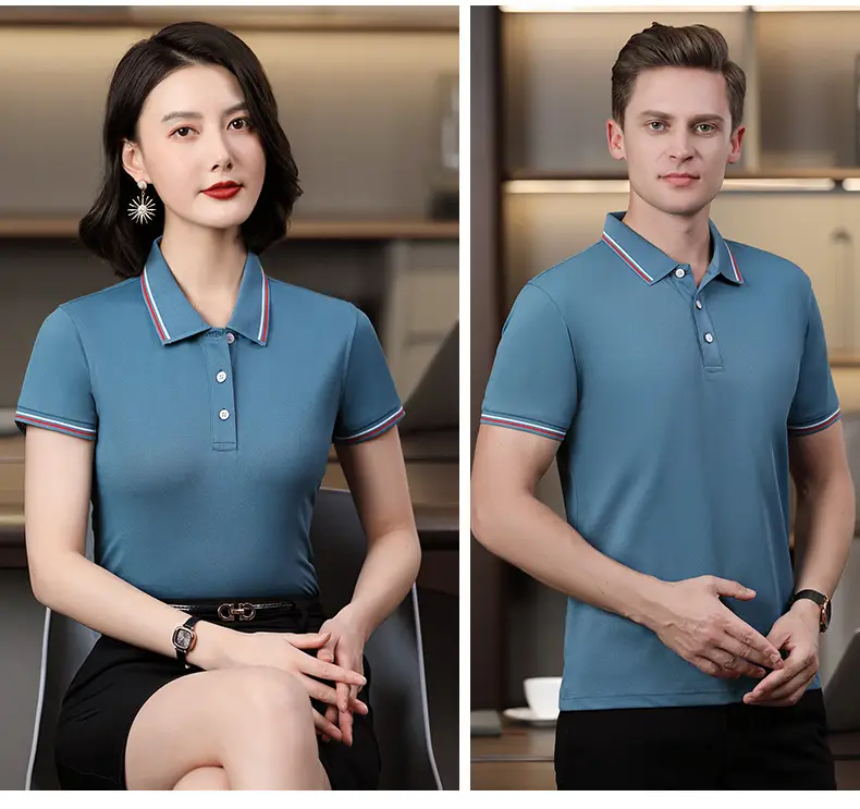 Men & Women Blue Polo Shirt with Logo Print — feature 26