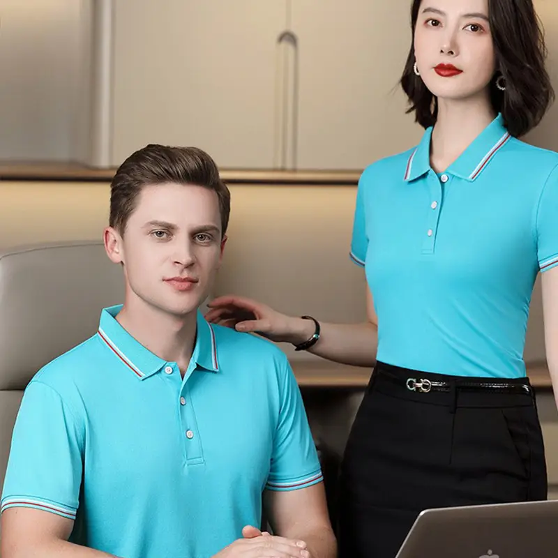 Men & Women Blue Polo Shirt with Logo Print - Image 10