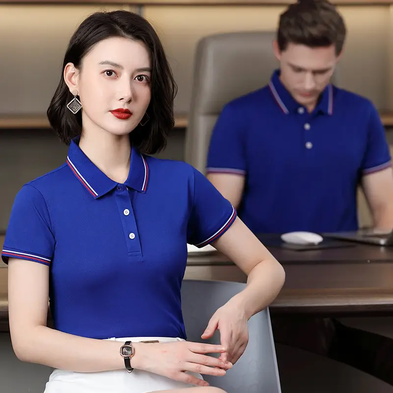 Men & Women Blue Polo Shirt with Logo Print - Image 11