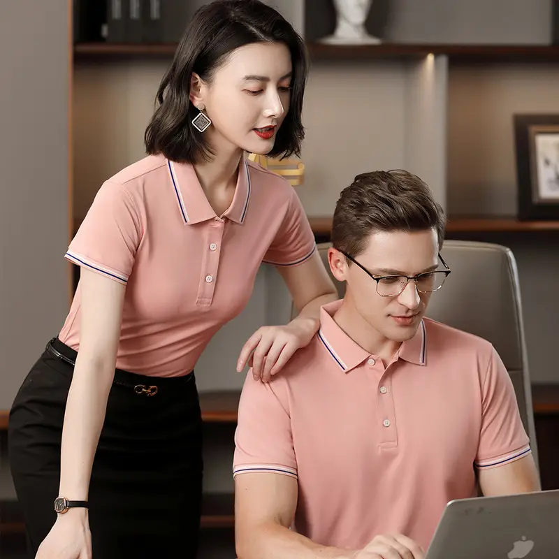 Men & Women Blue Polo Shirt with Logo Print - Image 2