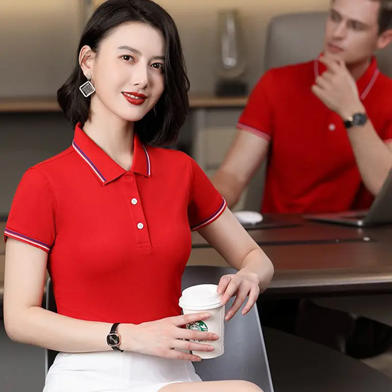 Men & Women Blue Polo Shirt with Logo Print - Image 3