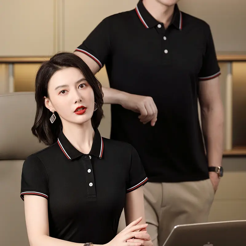 Men & Women Blue Polo Shirt with Logo Print - Image 5