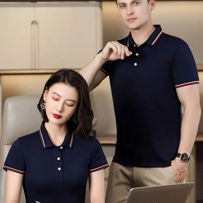 Men & Women Blue Polo Shirt with Logo Print - Image 6