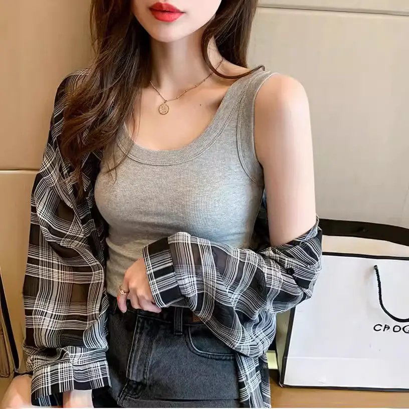 2025 Summer Camisole Women's Light Blue Slim Fit