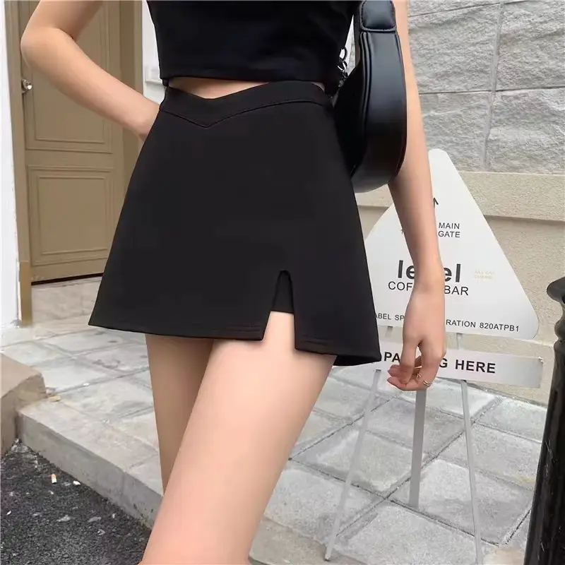 Black V-Neck Asymmetrical Shorts for Women - Image 5