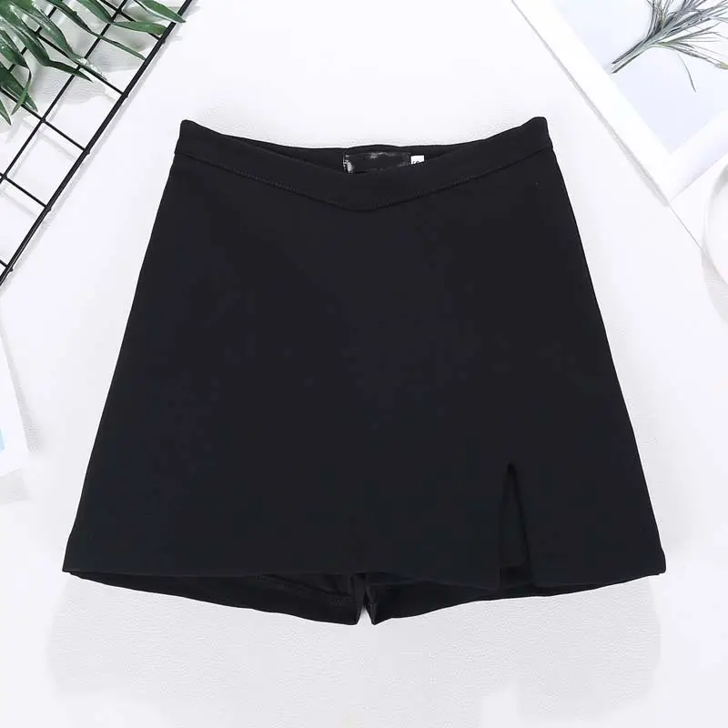 Black V-Neck Asymmetrical Shorts for Women - Image 2