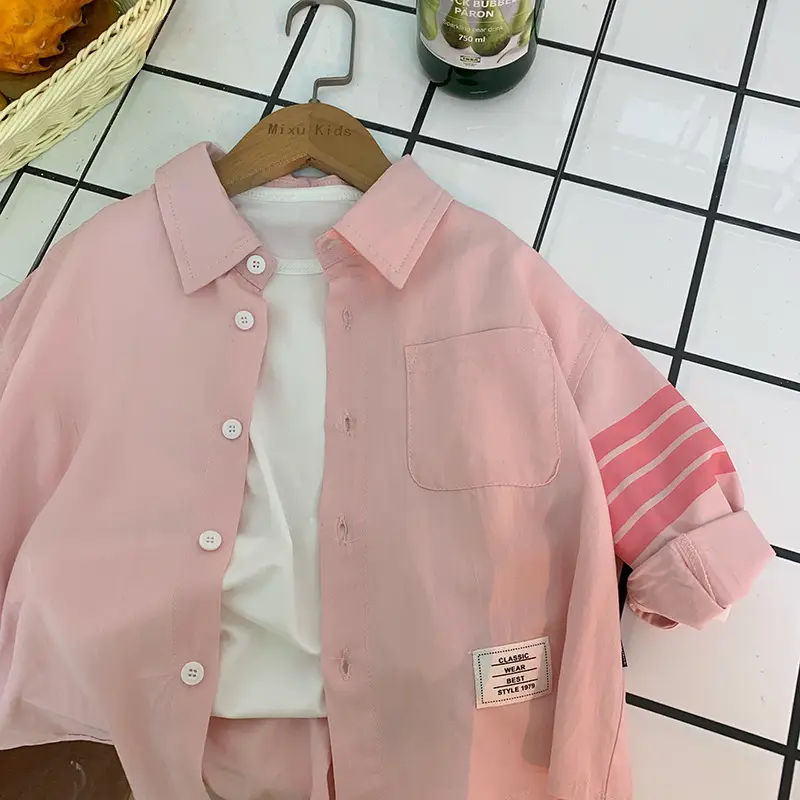 Pink Bar Striped Long Sleeve Shirt for Men - Image 4