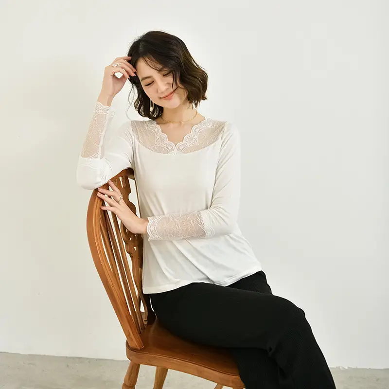 White Lace Long Sleeve Slim Fit Shirt - Image 4