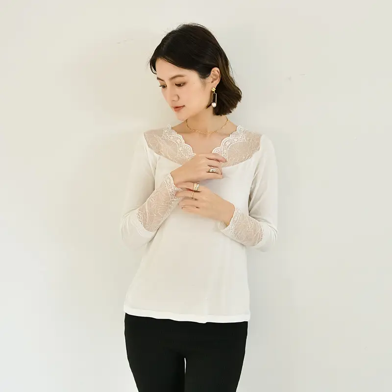 White Lace Long Sleeve Slim Fit Shirt - Image 6