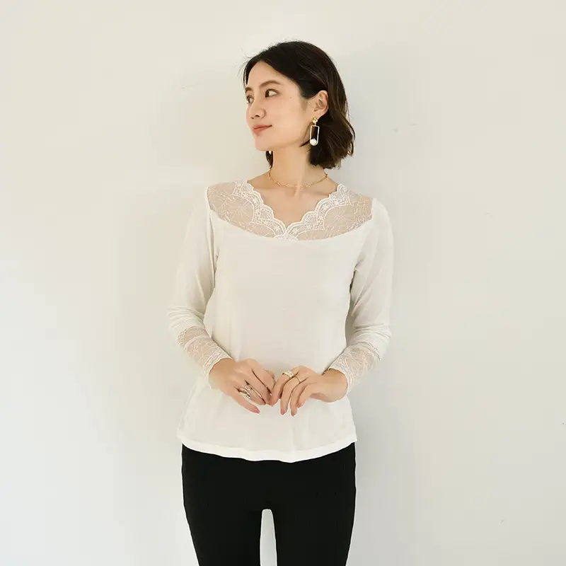 White Lace Long Sleeve Slim Fit Shirt - Image 2