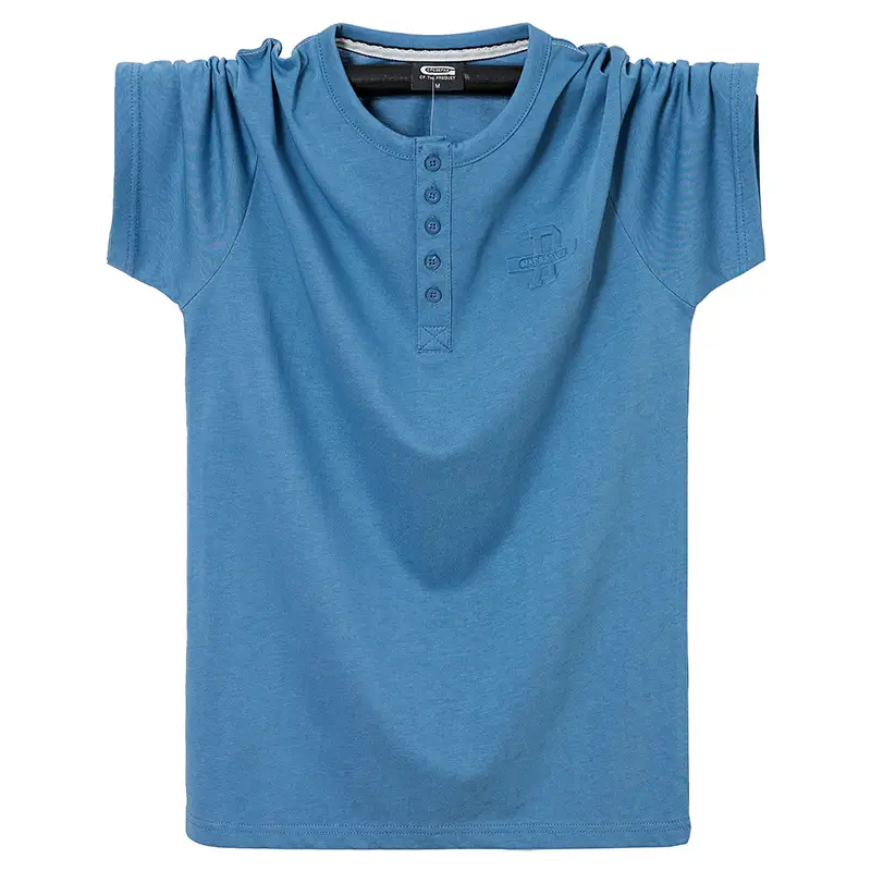 Men Blue Open Button T-Shirt Korean Style Slim Fit - Image 4