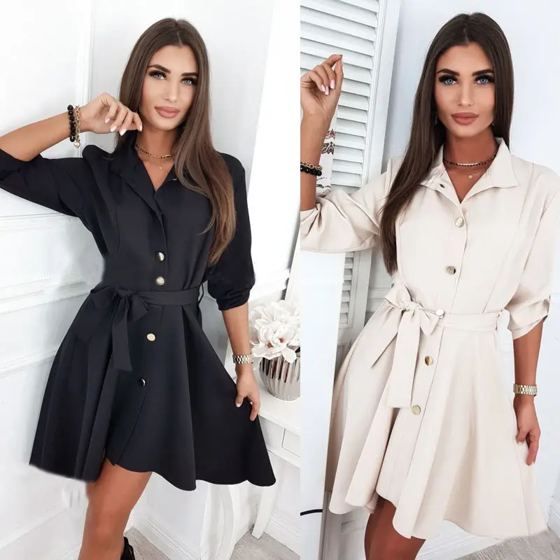 Black Lace-Up Lapel Dress for Women 2024 - Image 2