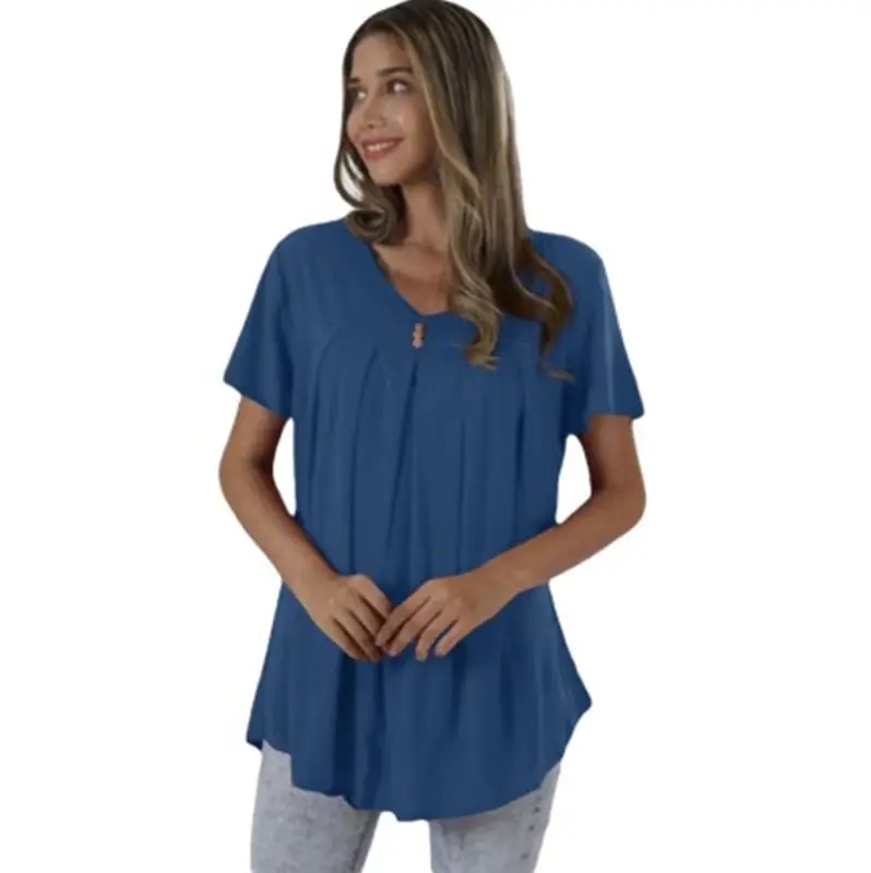2025 V-Neck Loose T-Shirt Blue Women - Image 10