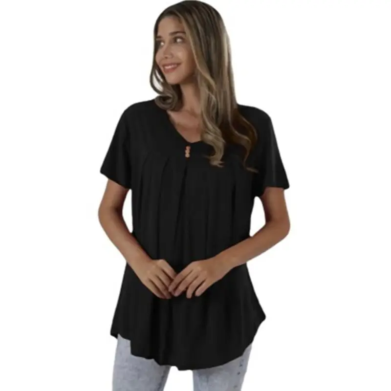 2025 V-Neck Loose T-Shirt Blue Women - Image 11