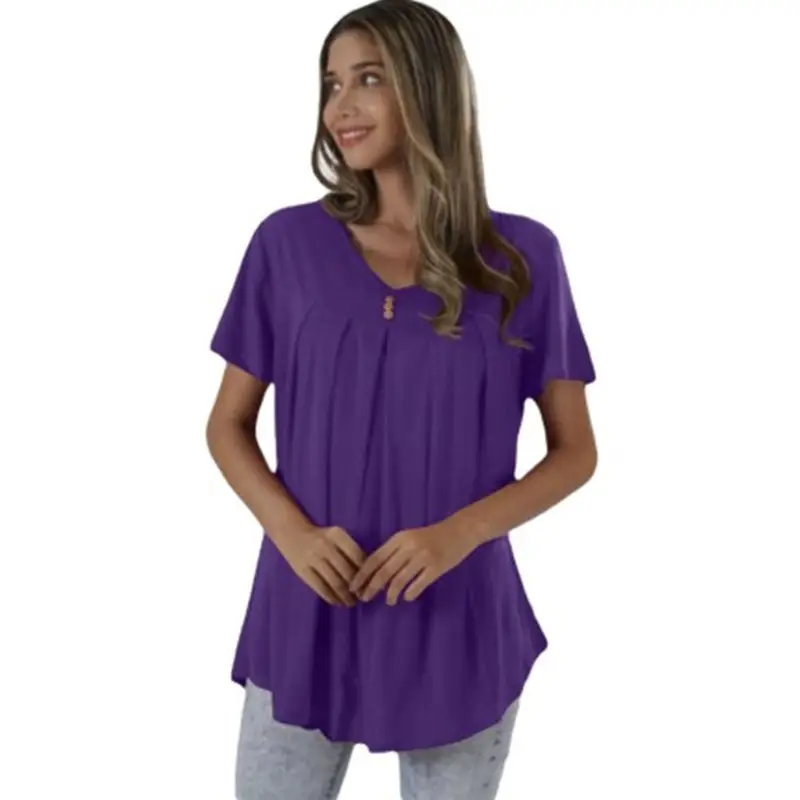 2025 V-Neck Loose T-Shirt Blue Women - Image 2