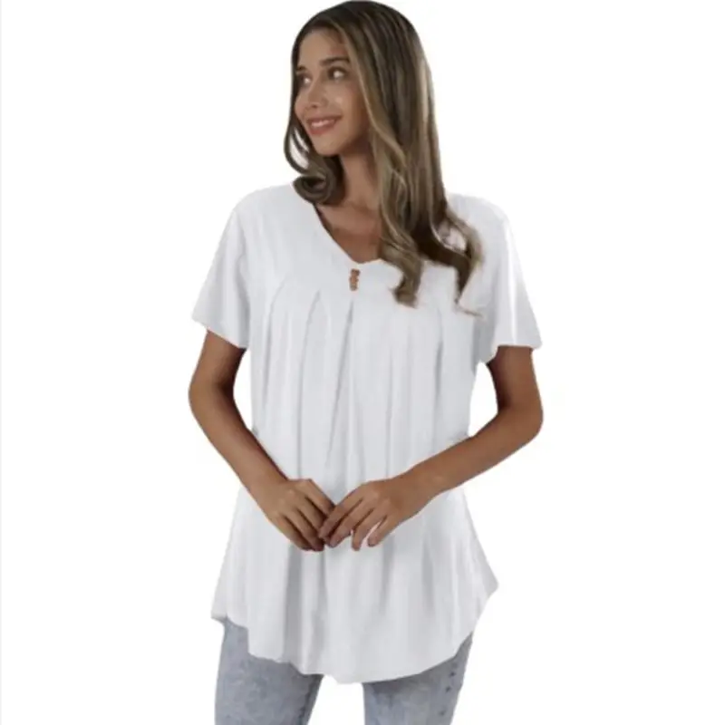 2025 V-Neck Loose T-Shirt Blue Women - Image 3
