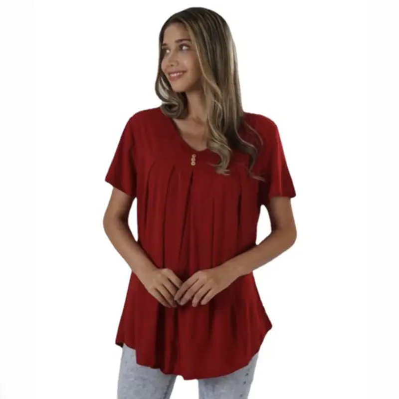 2025 V-Neck Loose T-Shirt Blue Women - Image 4