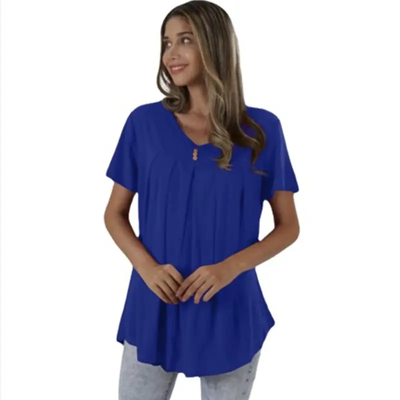 2025 V-Neck Loose T-Shirt Blue Women - Image 5