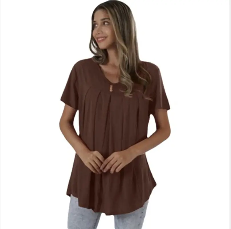 2025 V-Neck Loose T-Shirt Blue Women - Image 6